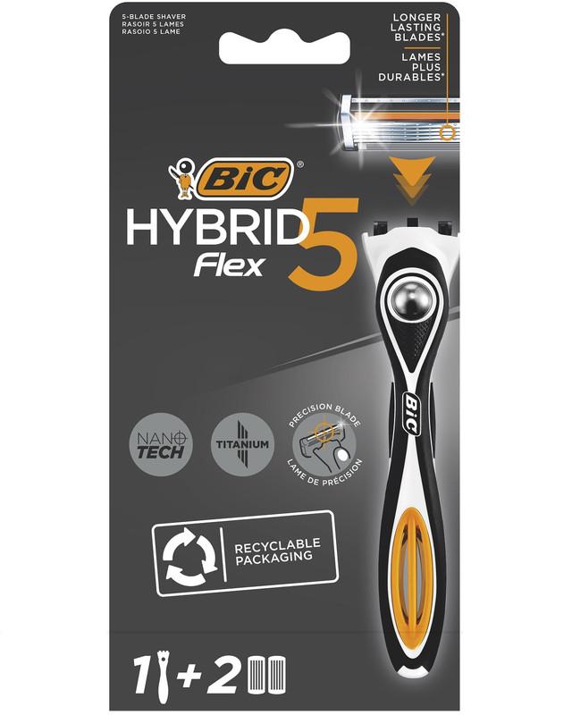 Бритва Bic Flex 5 Hybrid 5 лезвий 2 кассеты прорезиненная ручка плавающая головка, картон