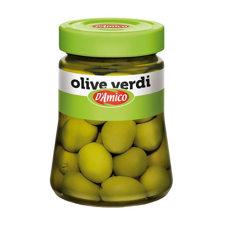 Оливки D'Amico зеленые с косточкой 300 гр., стекло