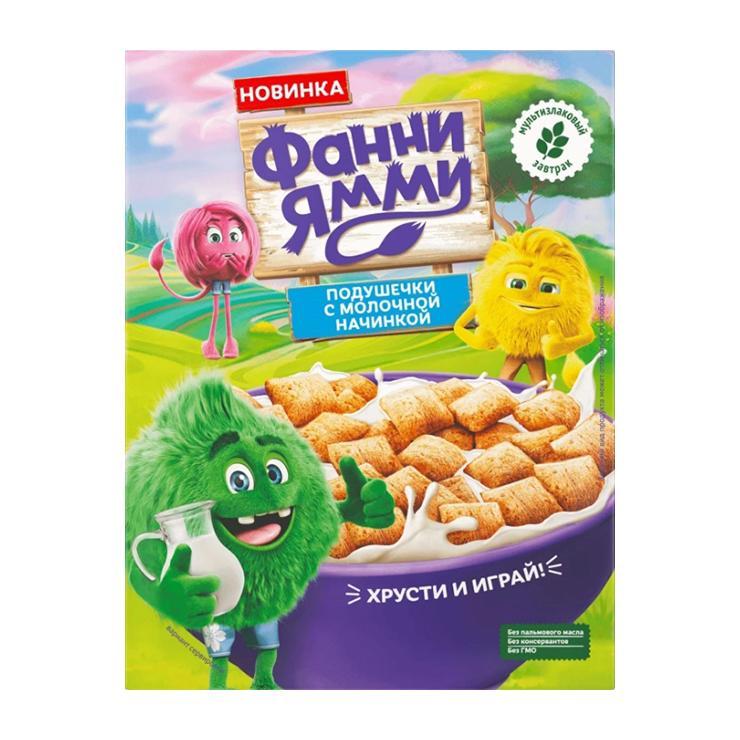 Завтрак готовый Фанни Ямми подушечки с молочной начинкой 220 гр., картон