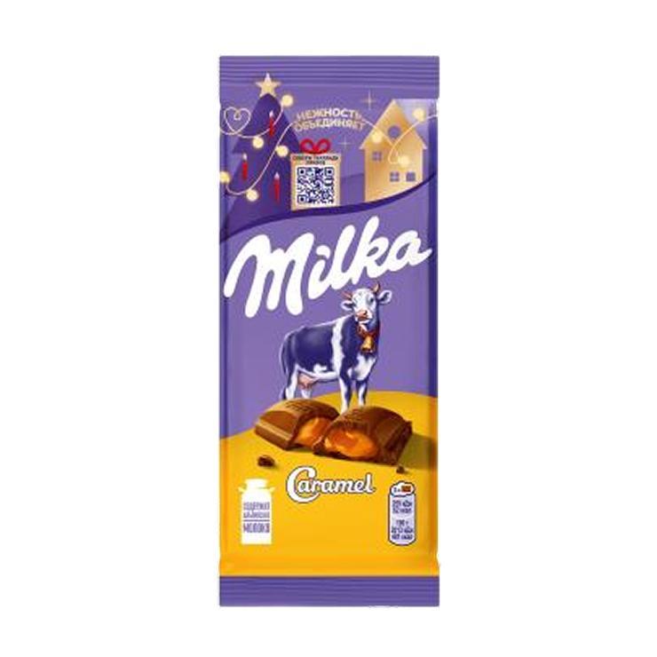 Шоколад Milka молочный с карамельной начинкой 90 гр., флоу-пак
