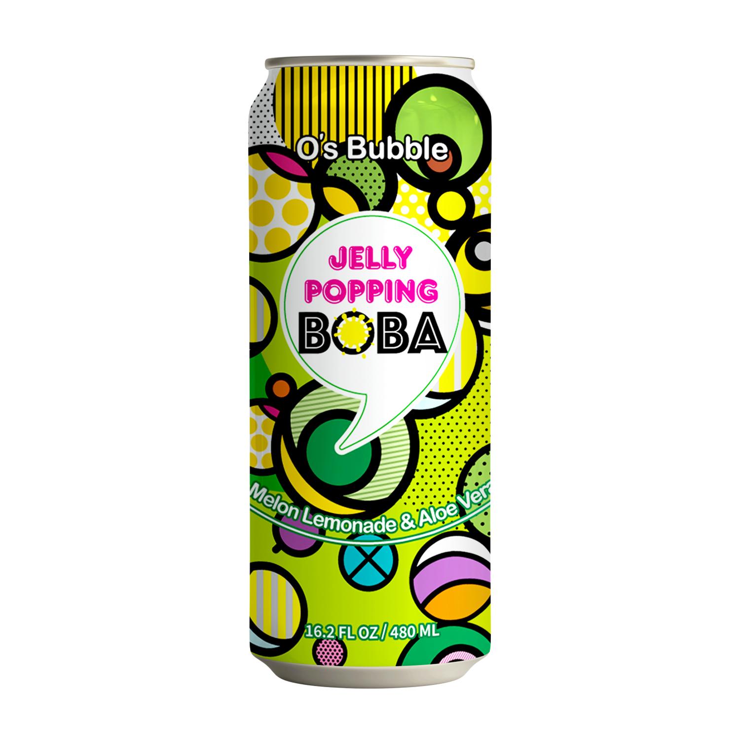 Напиток газированный O's Bubble Jelly Popping Boba Melon Lemonade & Aloe Vera 480 мл., ж/б