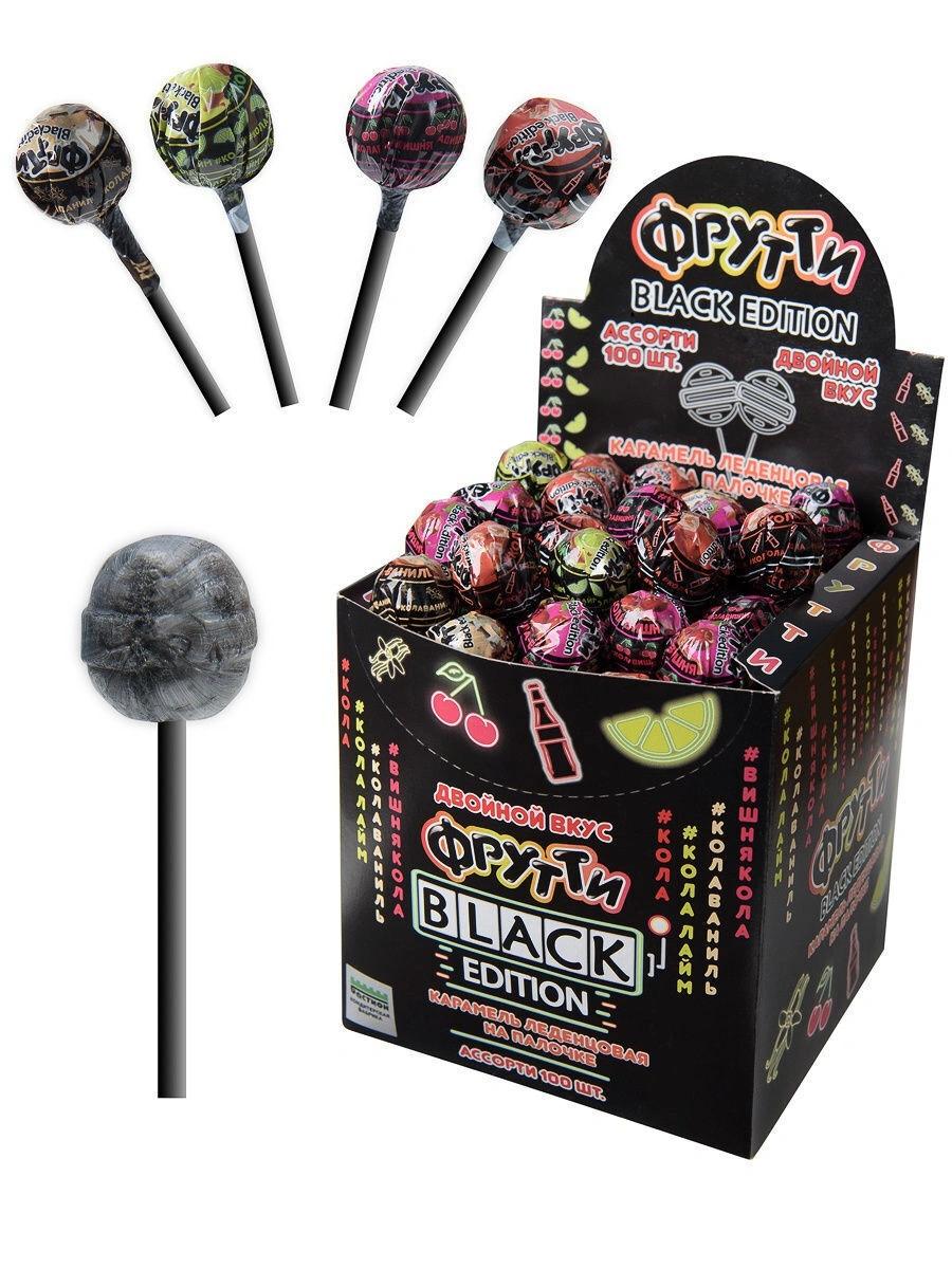 Карамель на палочке Фрутти black edition со вкусом колы 12 гр., обертка