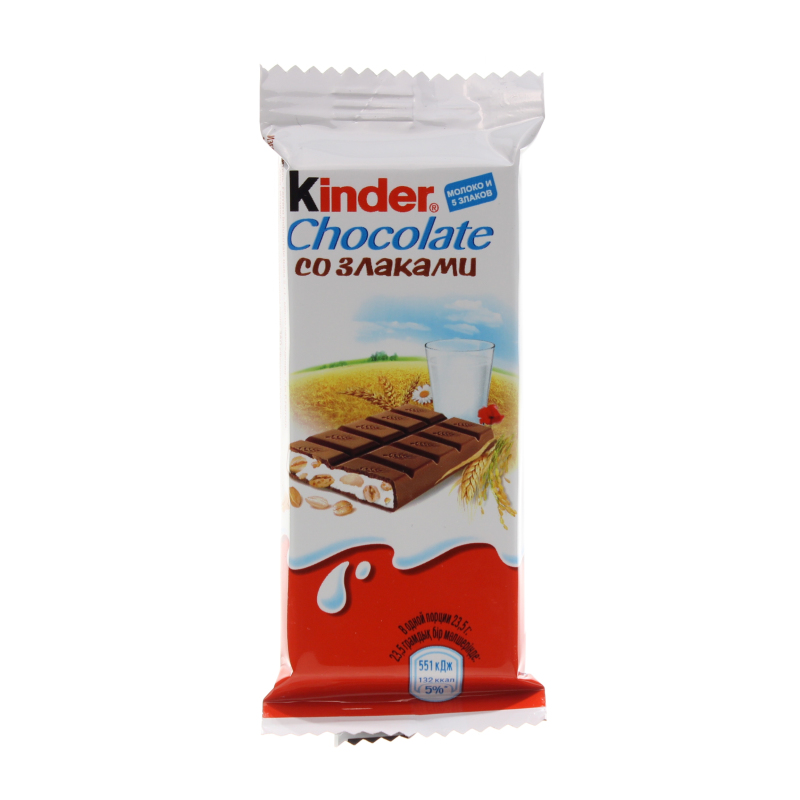 Шоколад Kinder молочный со злаками 23.5 гр., флоу-пак