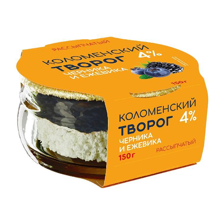 Творог Коломенское рассыпчатый черника ежевика 4% 150 гр., стекло