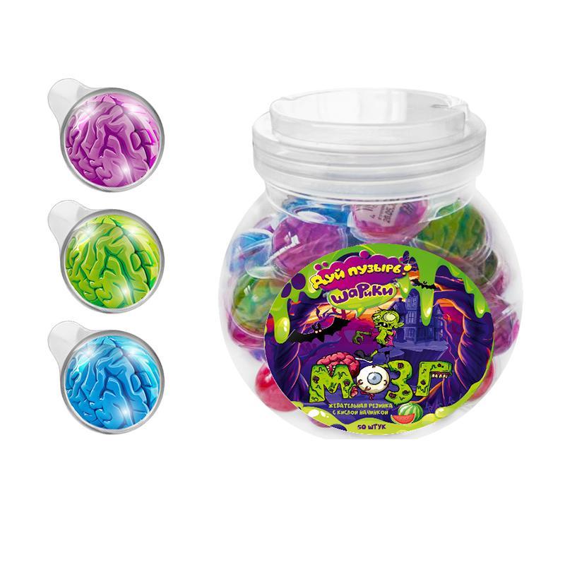 Жевательная резинка с кислой начинкой Fun Candy Lab Дуй пузырь! Шарики мозг 10 гр., пластик