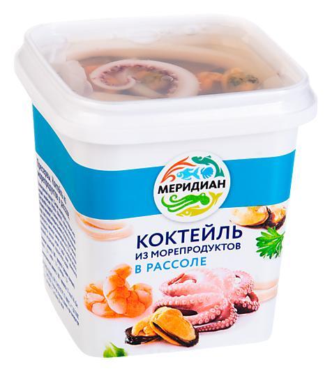Коктейль Меридиан из морепродуктов в рассоле 270 гр., пластиковый контейнеровый контейнер