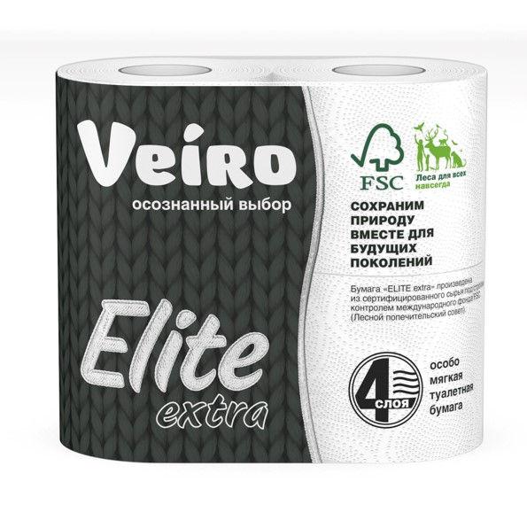 Туалетная бумага Veiro Elite белая четырехслойная 4 шт., флоу-пак