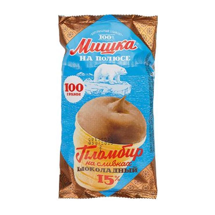 Мороженое Мишка на полюсе пломбир шоколадный в вафельном стаканчике 100 гр., флоу-пак