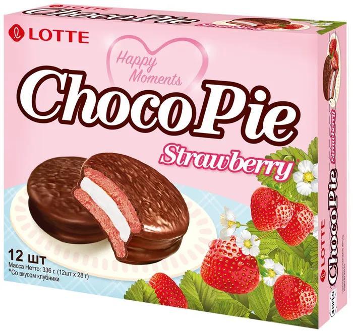 Печенье Choco Pie Lotte Клубника 12 штук 336 гр., картон