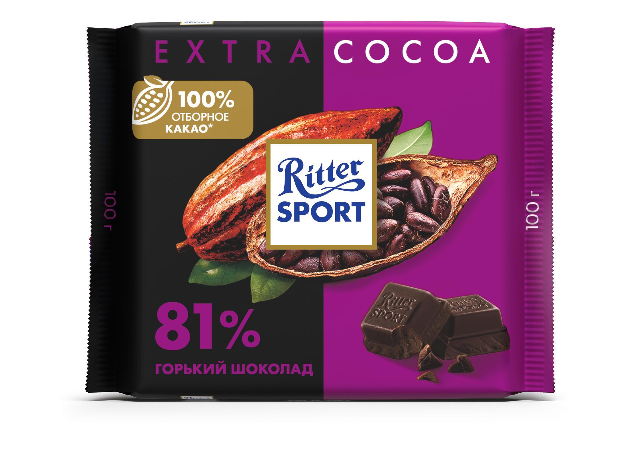 Шоколад Ritter Sport extra cocoa темный, 100 гр., флоу-пак
