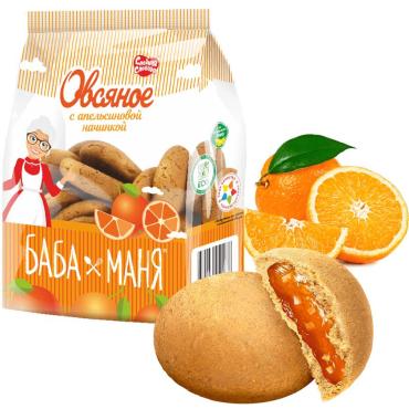 Печенье Овсяное с Апельсиновой начинкой Баба Маня, Сладкая слобода, 350 гр., флоу-пак