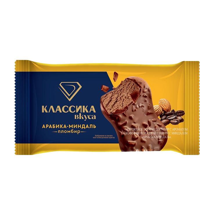 Мороженое пломбир ДАВАЙС Арабика-миндаль эскимо 12% 65 гр., флоу-пак