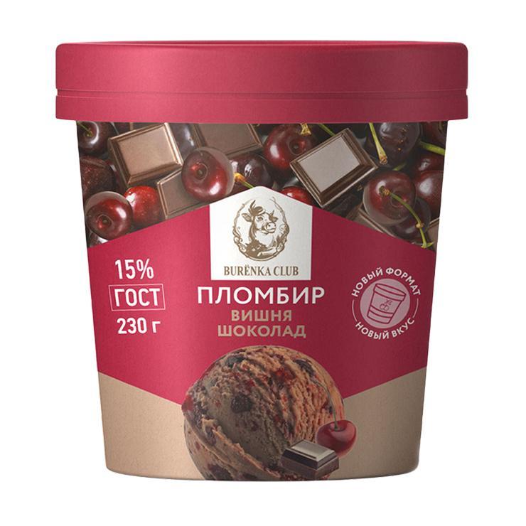 Мороженое BURENKA CLUB шоколадный с вишней 15% 8 штук 230 гр., стакан