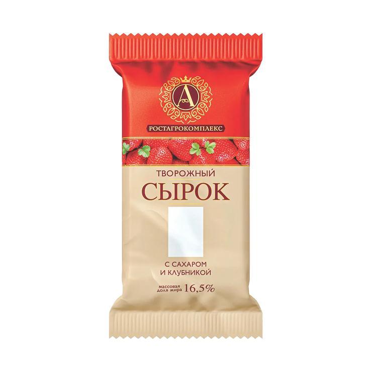 Сырок творожный А.Ростагрокомплекс с клубника 16,5% 90 гр., флоу-пак