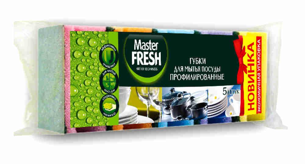 Губки для мытья посуды профилированные Master fresh, пластиковый пакет