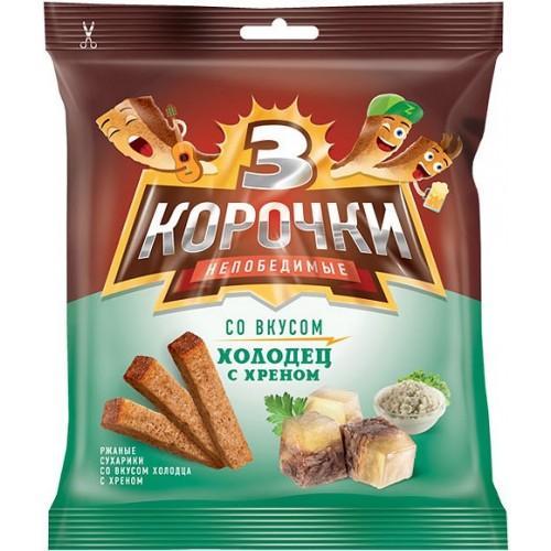 Сухарики со вкусом Холодец хрен, Три Корочки, 40 гр, флоу-пак