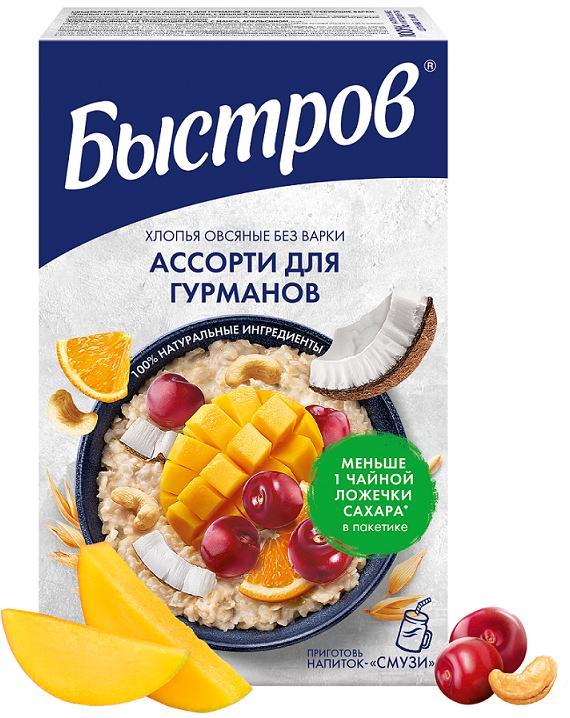 Хлопья овсяные быстрого приготовления Быстров Гурман Ассорти Вишня Манго, 228 гр., картон
