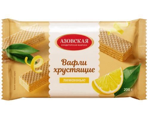 Вафли Азовская КФ Хрустящие Лимонные 200 гр., флоу-пак