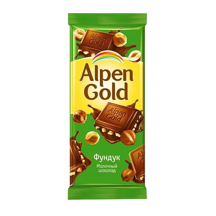 Шоколад Alpen Gold молочный с фундуком 80 гр., флоу-пак