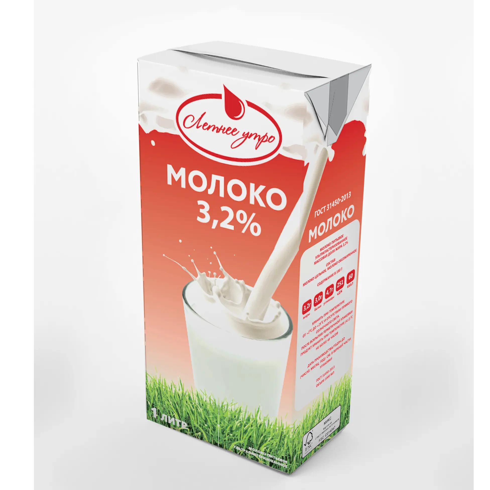 Молоко Летнее Утро ГОСТ ультрапастеризованное 3.2 %, 1 л., тетра-пак