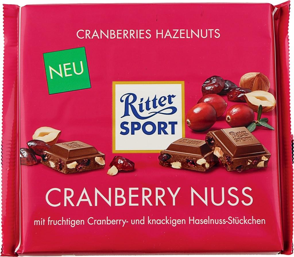 Шоколад Ritter Sport молочный с клюквой и орехами 100 гр., флоу-пак