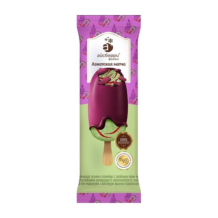 Мороженое Айсберри Азиатская матча эскимо с малиной 80 гр., флоу-пак