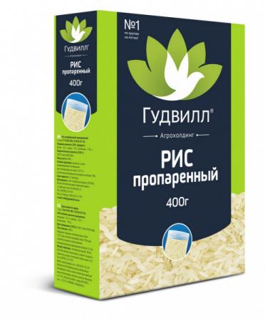 Крупа рис шлифованный пропаренный длиннозерный, Гудвилл, 400 гр., картон
