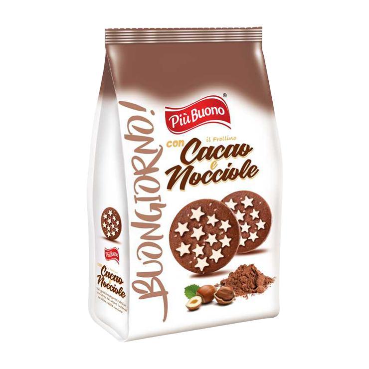 Печенье Piu Buono шоколадное песочное фундук 300 гр., флоу-пак
