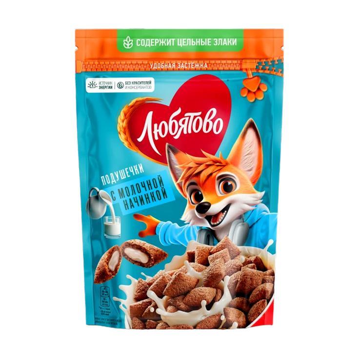 Сухой завтрак Любятово подушечки с молочной начинкой 220 гр., дой-пак