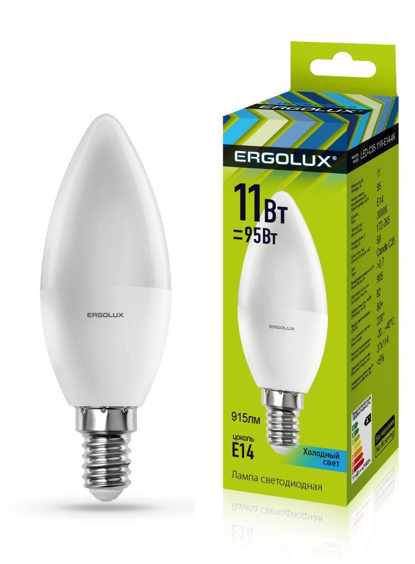 Лампа Ergolux LED-C35-11W-E14-4K 11ВтE14 4500K Свеча 1шт, картон