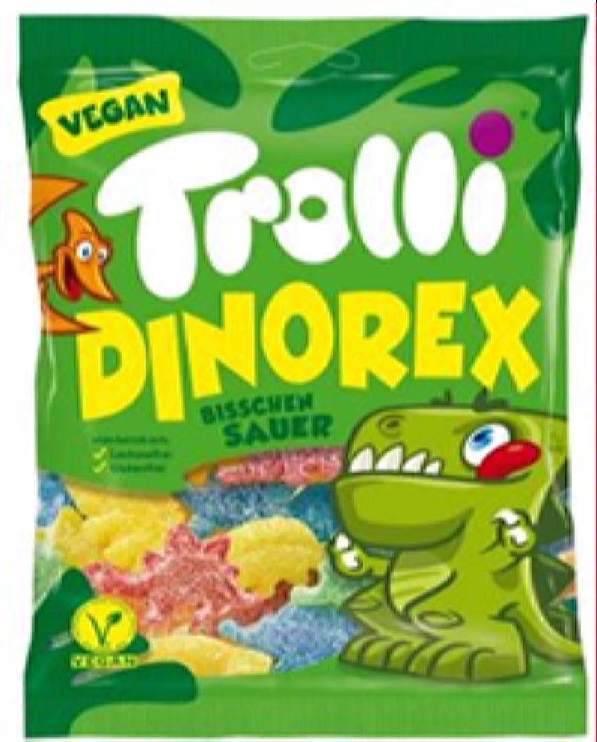 Мармелад Trolli DINOREX кислый с фруктовыми вкусами в форме динозавров 150 гр., флоу-пак