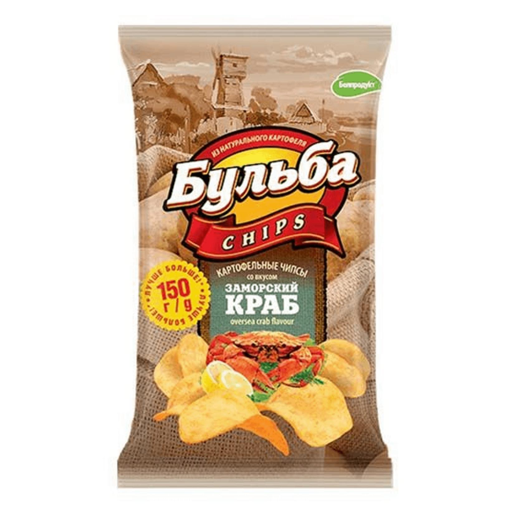 Чипсы из сырого картофеля Бульба chips со вкусом заморского краба 150 гр., пакет