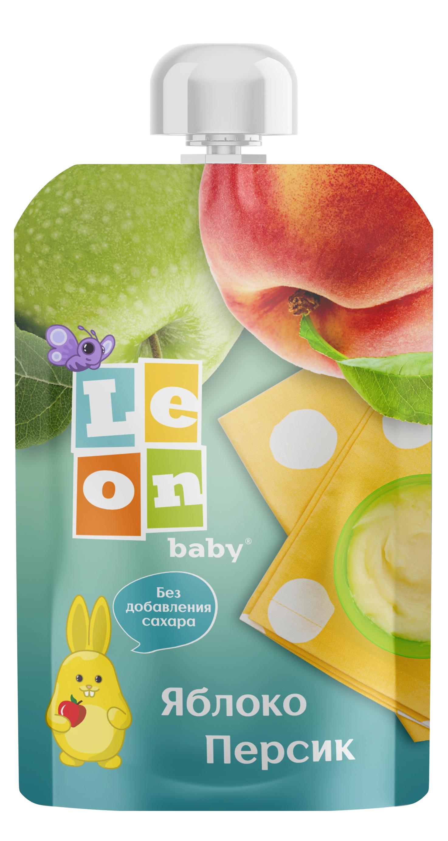 Пюре Leon baby из яблок и персиков с 5 мес. 90 гр., пауч