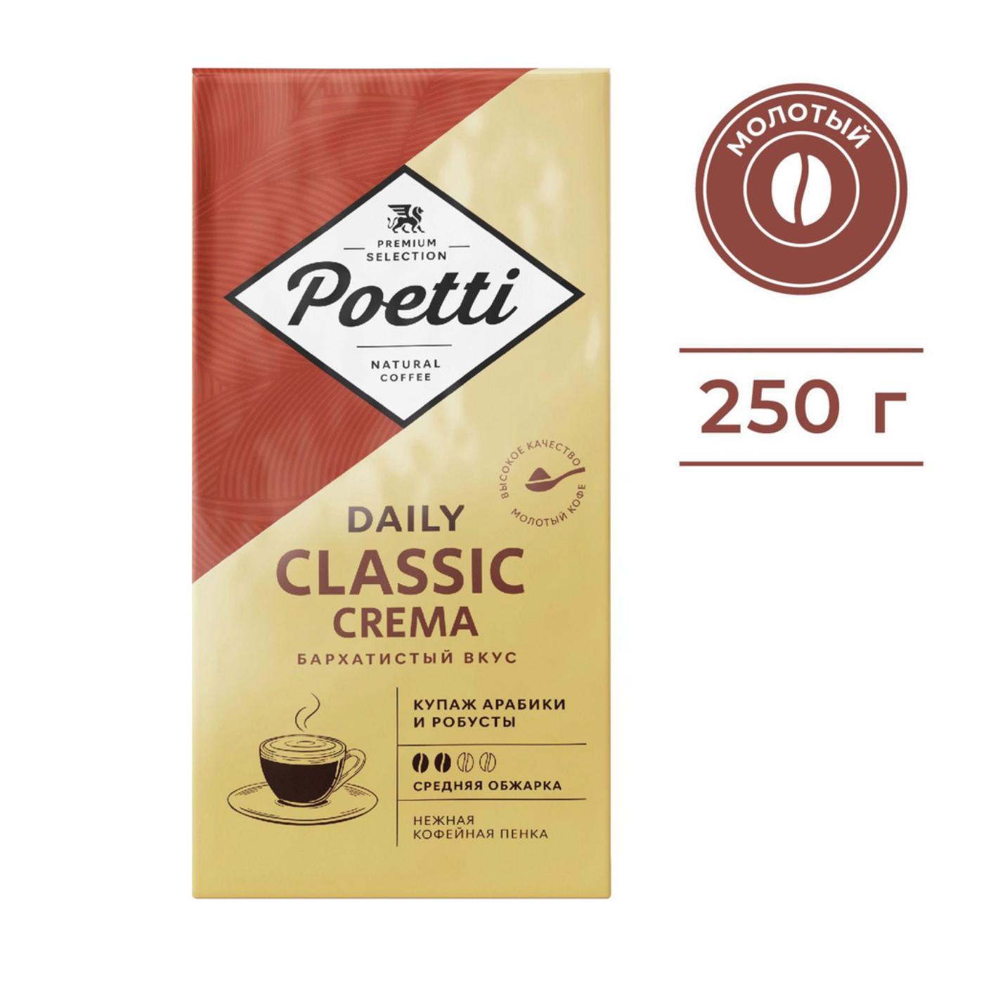 Кофе молотый Poetti Daily Classic Crema 250 гр., флоу-пак