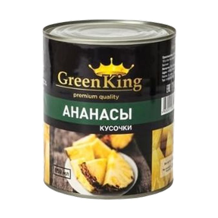 Ананасы Green King кусочки в легком сиропе 580 мл., ж/б