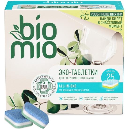 Таблетки для посудомоечной машины Bio Mio All-in-One с эфирным маслом эвкалипта 25 штук 400 гр., картон