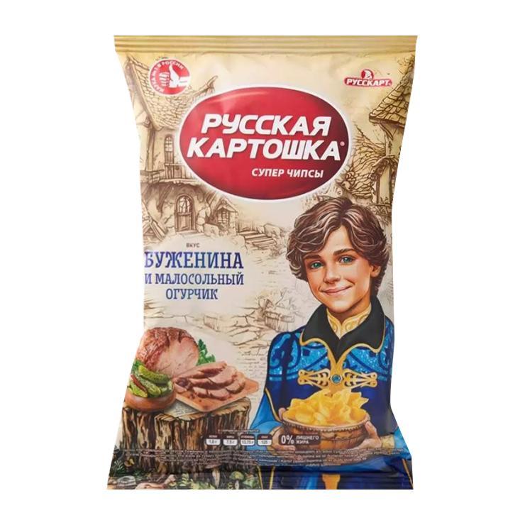 Чипсы картофельные Русская Картошка буженина и малосольный огурчик 105 гр., флоу-пак