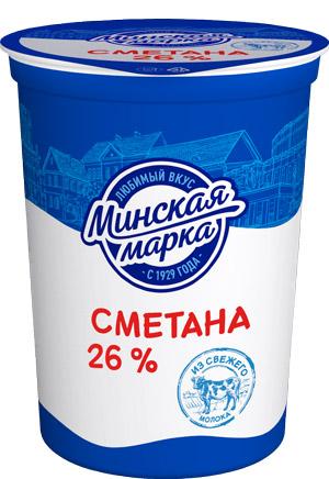 Сметана Минская марка 26%, 380 гр., стакан