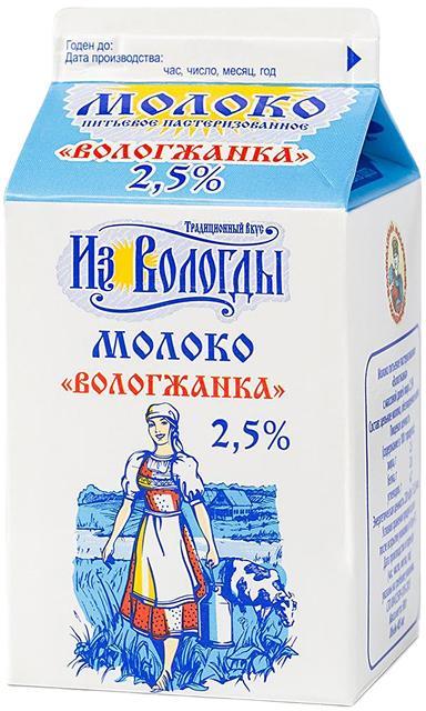Молоко Вологжанка пастеризованное 2,5% 500 мл., тетра-пак