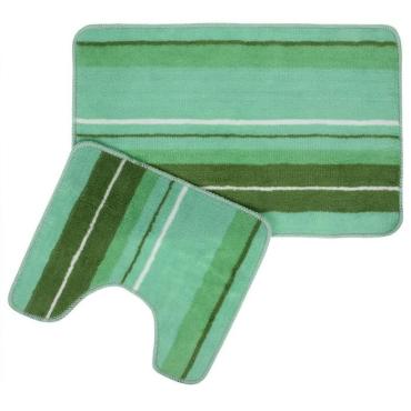 Набор ковриков для ванны и туалета Доляна Полоски 2 шт цвет зеленый