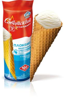 Мороженое пломбир Советский Стандарт  в сахарном рожке