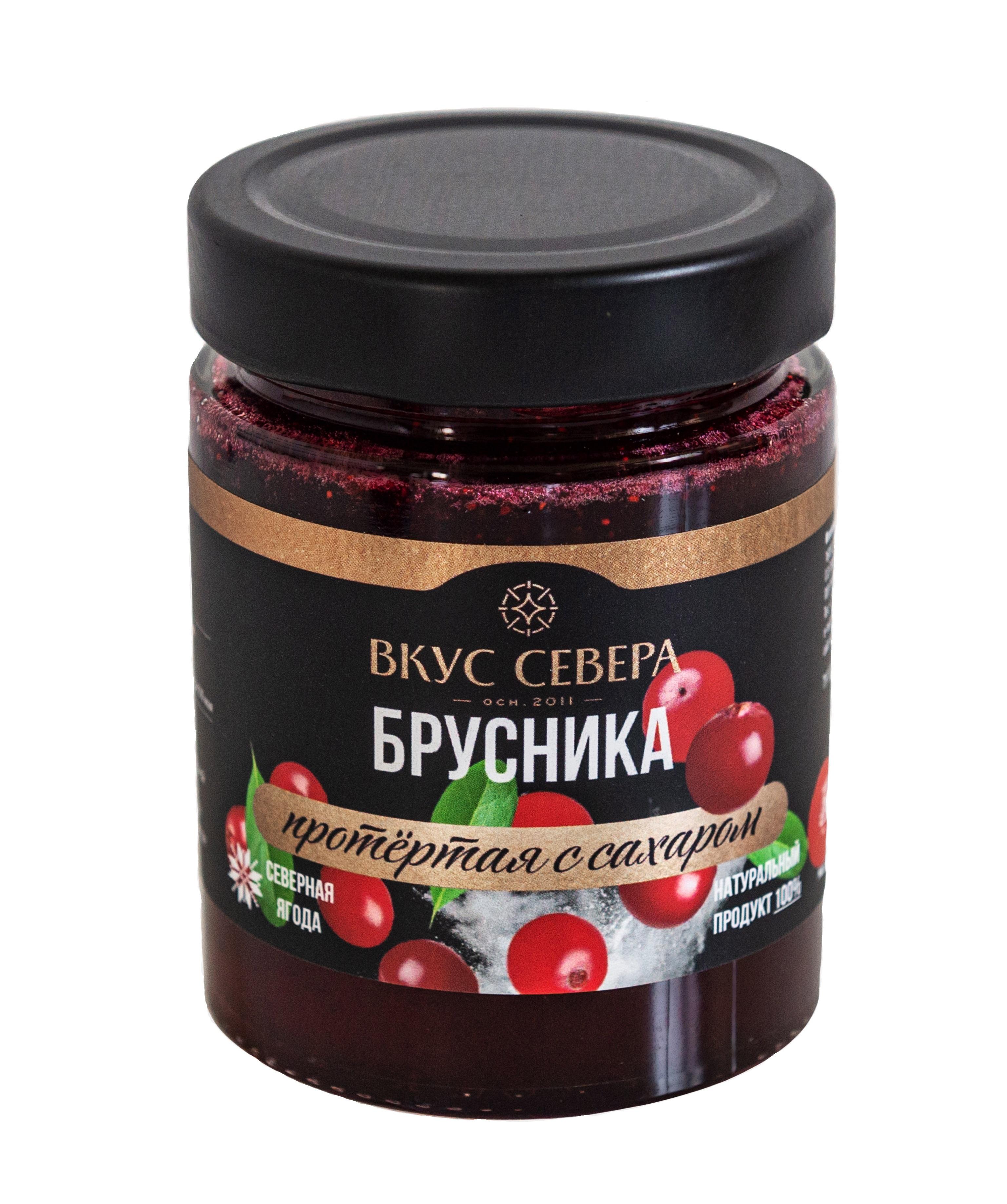 Брусника Вкус Севера протертая с сахаром 300 гр., стекло