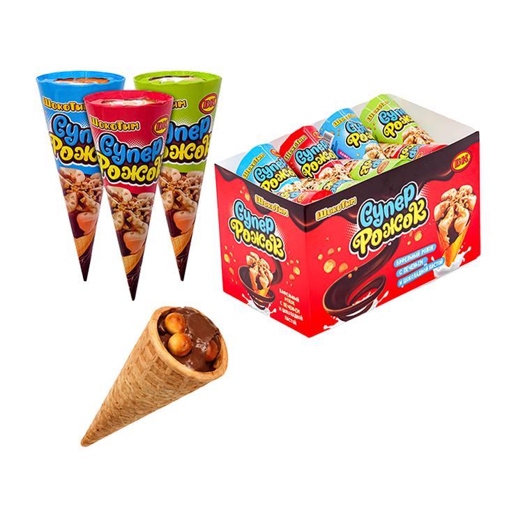 Рожок вафельный Шокотим Супер рожок с печеньем и шоколадной пастой 16 гр., обертка