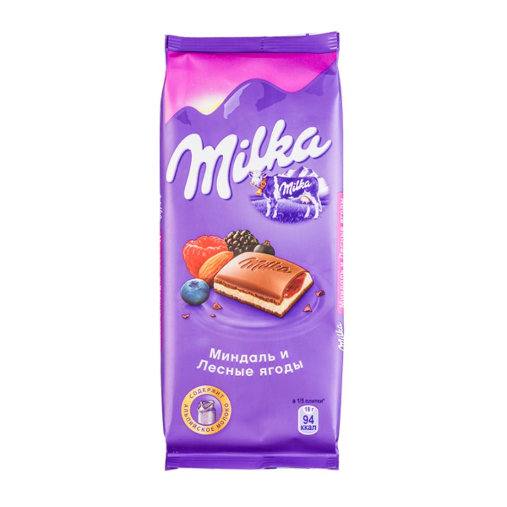 Шоколад Milka миндаль и лесные ягоды молочный 85 гр., флоу-пак