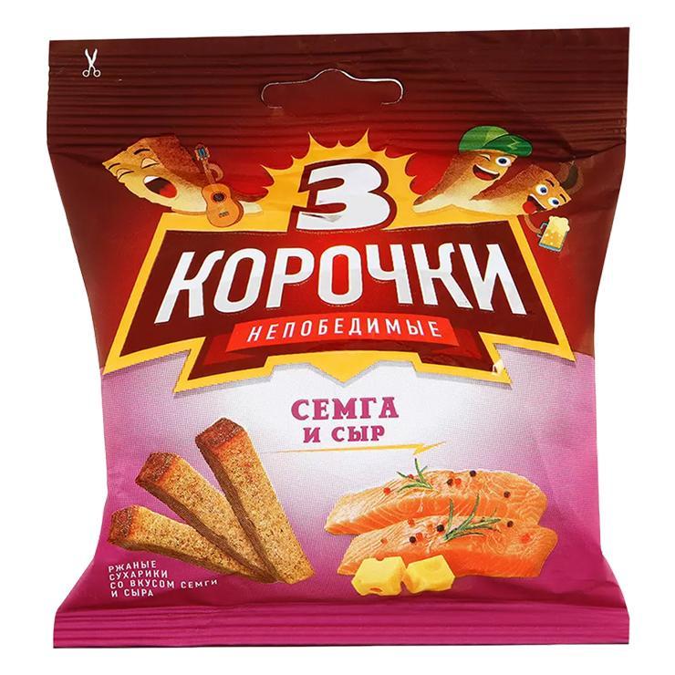 Сухарики Три Корочки Семга сыр 100 гр., флоу-пак