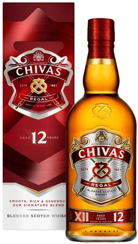 Виски Chivas Regal шотландский купажированный 12-летней выдержки 12 лет 40%, 750 мл., стекло