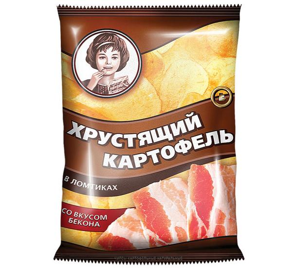 Чипсы со вкусом Бекона, Хрустящий Картофель, Русская картошка, 40 гр, флоу-пак
