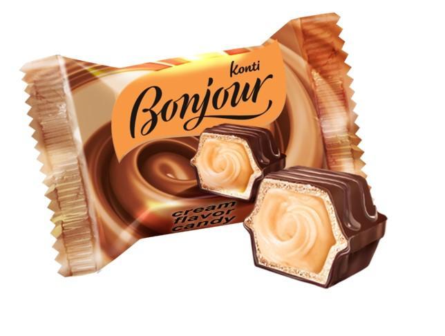 Конфеты Bonjour Konti со вкусом сливок,3 кг., картон