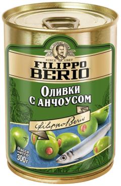 Оливки FILIPPO BERIO  с анчоусом, 300 гр., ж/б
