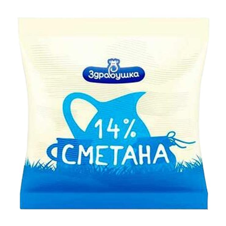 Сметана Здравушка 14% 400 гр., флоу-пак